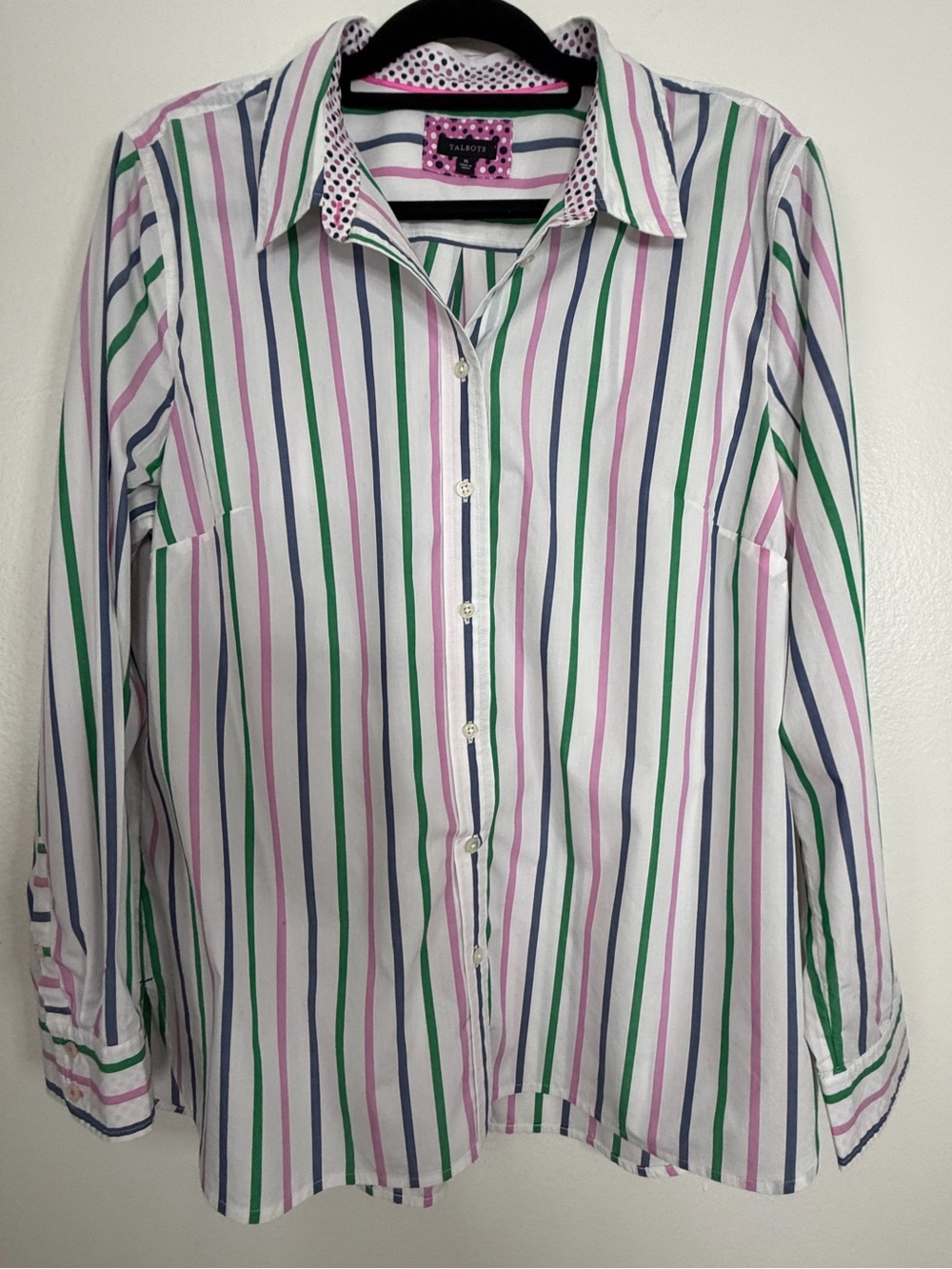 Talbots Blouse Modern Classic Stunning Stripes Size XL Long Sleeve Cotton